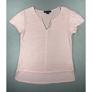 Sanctuary Top Womens XS Pink Linen Split Neck Short Sleeve